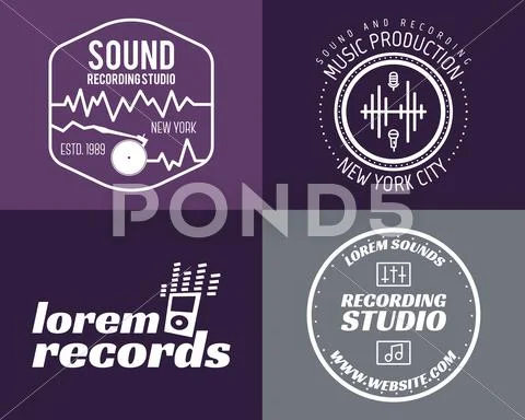 Vector music production studio logos set. Musical label icons. Music insignia Stock Illustration