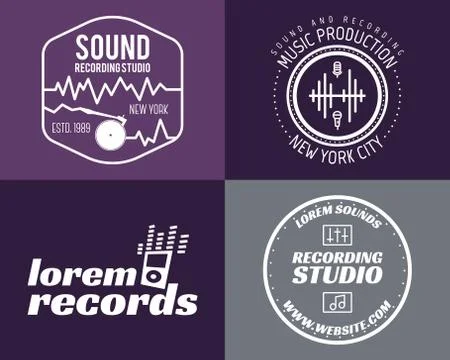 Vector music production studio logos set. Musical label icons. Music insignia Stock Illustration