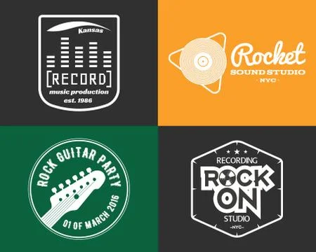 Vector music production studio logos set. Musical label icons. Music insignia Stock Illustration