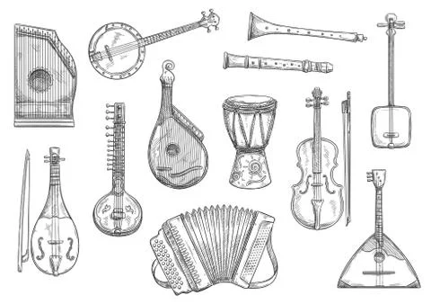 Vector musical instruments sketch design Illustrazione stock