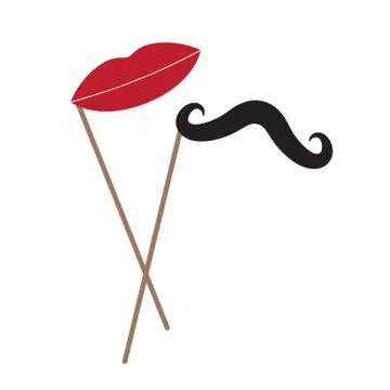 Vector mustache and lips on stick over white Stock Illustration