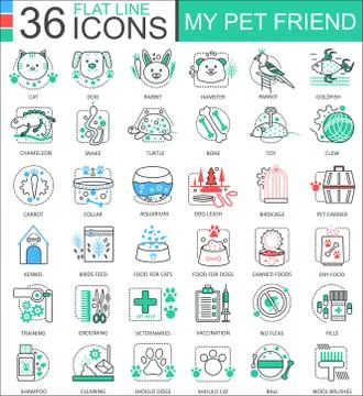 Vector my pet friend flat line outline icons for apps and web design. Pet icon. 스톡 일러스트