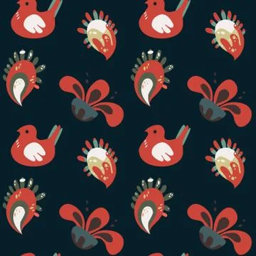 Vector naive decorative flower and birds pattern Illustrazione stock