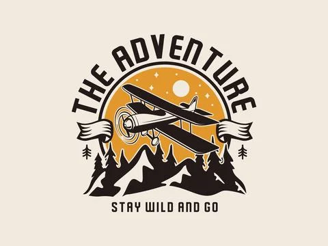 Vector nama emblem biplane label the advanture badges vector illustration Stock Illustration