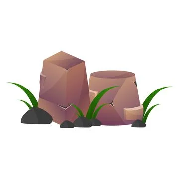 Vector natural stone piles, mountain rocks with plants , geological materia.. Stock Illustration