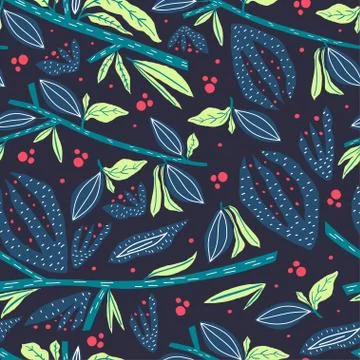 Vector nature background. Branches, leaves, flowers and fruit composition Stock Illustration