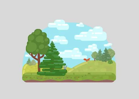 Vector nature landscape background. Cute simple cartoon style Stock Illustration
