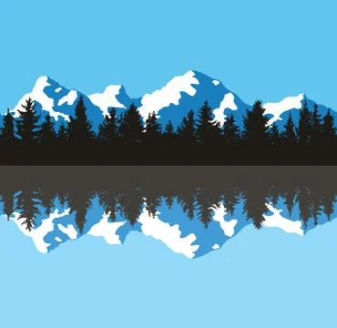 Vector nature landscape with coniferous trees and mountain silhouettes Stock Illustration