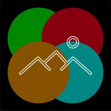 Vector nature landscape symbol, sun over mountains Stock Illustration