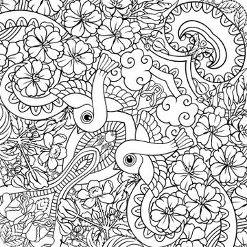 Vector nature line art hand drawn background 스톡 일러스트