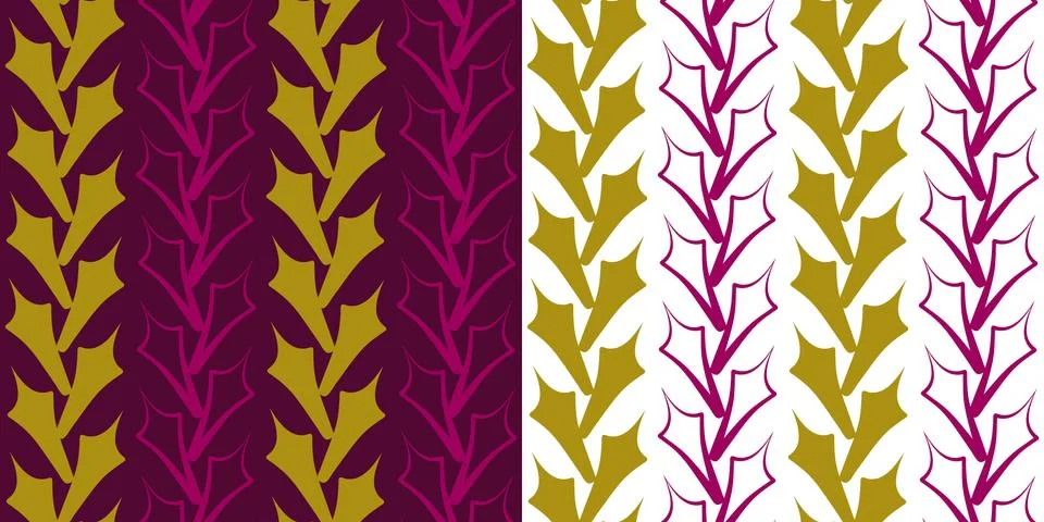 Vector nature seamless pattern. Geometric shapes of leaves in colors of purpure Stock Illustration