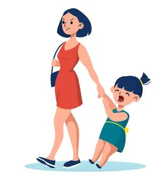 Vector of naughty child crying, having a tantrum and a disgruntled young mo.. Stock Illustration