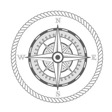 Vector nautical label. vintage compass, icon and design element. Stock Illustration
