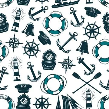 Vector nautical marine heraldic seamless pattern 스톡 일러스트