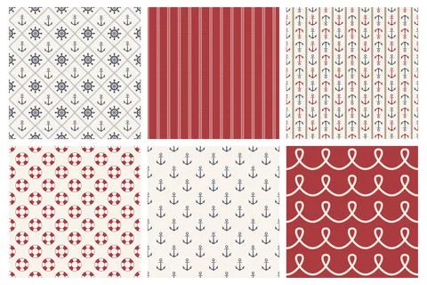Vector Nautical Seamless Pattern Set. Sea, Marine Backgrounds. Seamless Texture Stock Illustration
