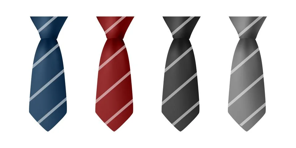Vector Necktie Set. Blue, Red Black, Gray Striped Classic Mens Business Tie I Stock Illustration