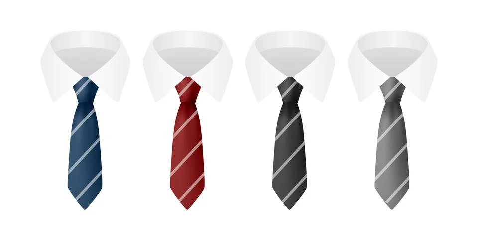 Vector Necktie Set with White Collar Shirts, Isolated. Blue, Red Black, Gray  Stock Illustration