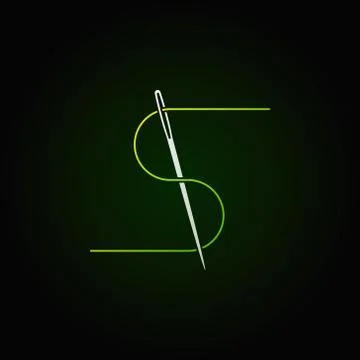 Vector needle and green thread concept icon Illustrazione stock
