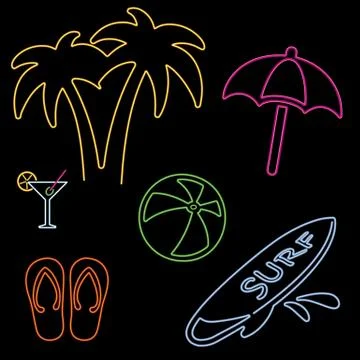 Vector Neon Beach Icons Stock Illustration