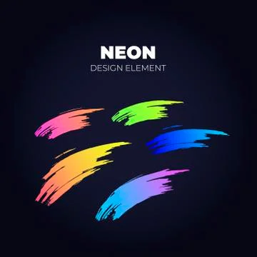 Vector neon color brush stroke design element set. Stock Illustration
