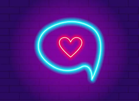 Vector neon glowing heart in a speech bubble. Stock Illustration