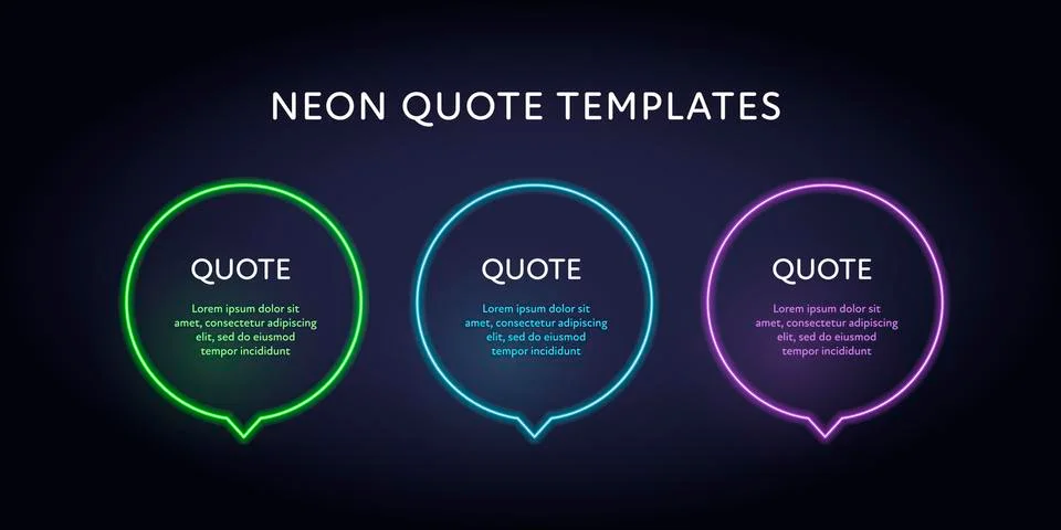 Vector neon glowing quote frame template. illuminated colorful talk bubbles Stock Illustration