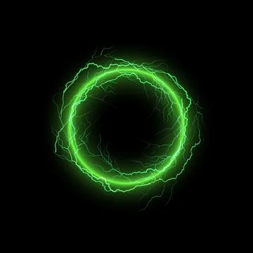 Vector neon green round frame design with bright lightning bolts. Illustrazione stock