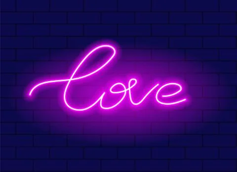 Vector neon hand drawn lettering love phrase Stock Illustration