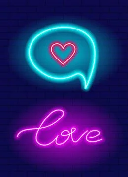 Vector neon hand drawn lettering love phrase Stock Illustration