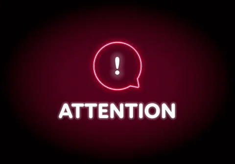 Vector neon light attention banner template. Glowing red talk bubble Stock Illustration