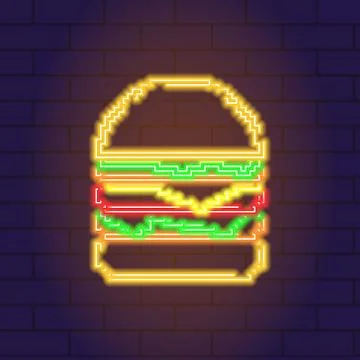 Vector neon light glowing icon of burger Stock Illustration