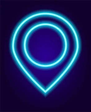 Vector neon location pointers in blue colors with a circle inside. Isolated Stock Illustration