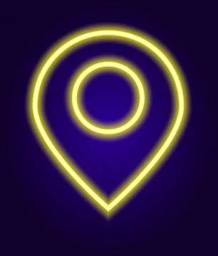 Vector neon location pointers in blue colors with a circle inside. Isolated Stock Illustration