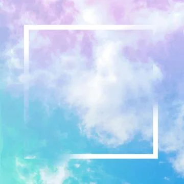 Vector neon pastel toned abstract sky background with clouds and a frame, a 스톡 일러스트