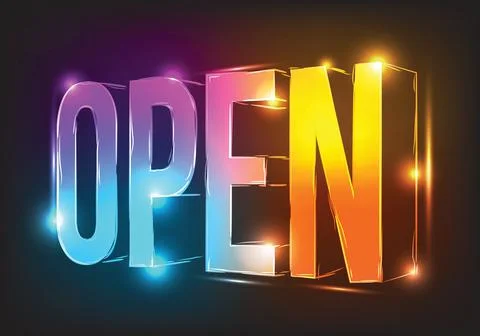 Vector neon sign open, illuminated neon billboard Stock Illustration