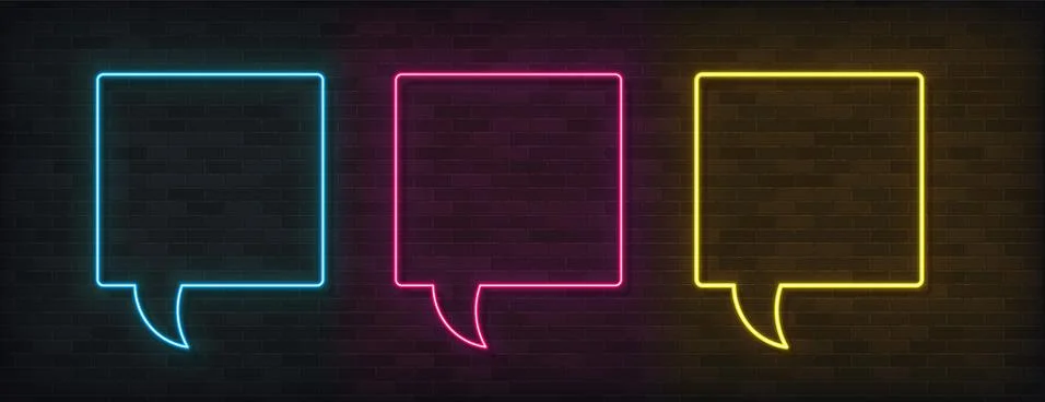 Vector neon speech bubble on the wall background. Concept of messaging and Stock Illustration
