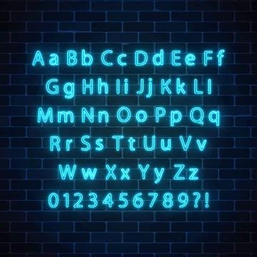 Vector neon style font. Glowing neon alphabet with uppercase and lowercase le Illustrazione stock