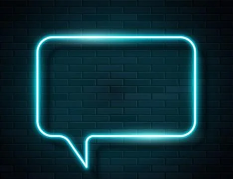 Vector Neon Turquoise Glowing Speech Bubble Sign Stock Illustration