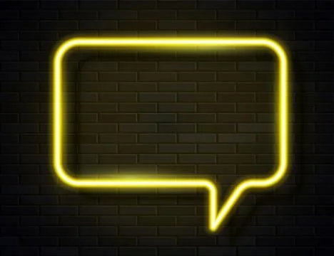 Vector Neon Yellow Glowing Speech Bubble Sign Stock Illustration