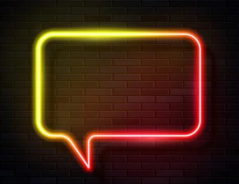 Vector Neon Yellow Glowing Speech Bubble Sign Stock Illustration