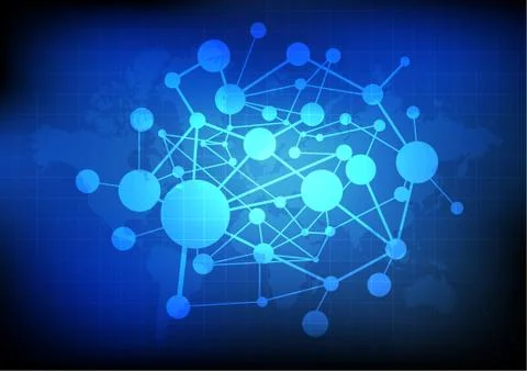 Vector : Network circle with world map on blue background Stock Illustration