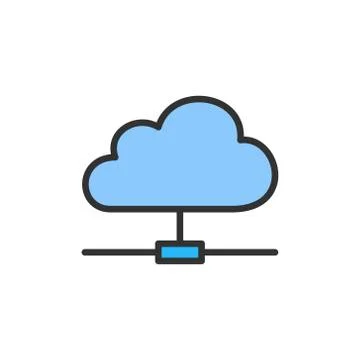 Vector network cloud flat color line icon. Stock Illustration