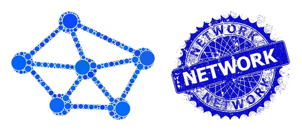 Vector Network Composition of Dots with Rubber Network Seal Ilustração Stock