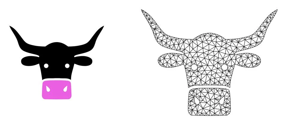 Vector Network Mesh Beef Head and Flat Icon Stock Illustration