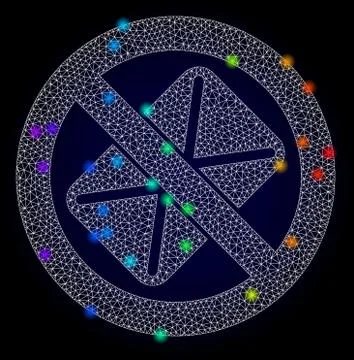 Vector Network Mesh Censored Mail with Rainbow Colored Glare Spots 스톡 일러스트