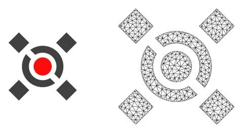 Vector Network Mesh Central Link and Flat Icon Stock Illustration