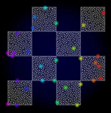 Vector Network Mesh Chess Cells with Spectrum Colored Glowing Spots Stock Illustration