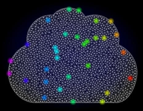 Vector Network Mesh Cloud with Spectrum Colored Light Spots イラスト素材