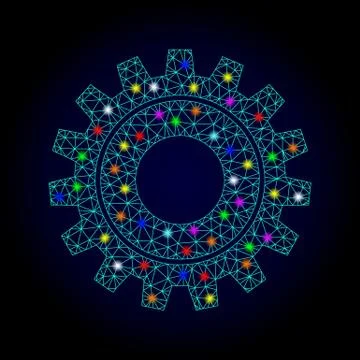 Vector Network Mesh Cog with Glowing Spots for New Year Stock Illustration