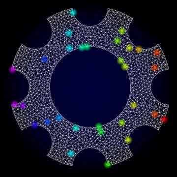 Vector Network Mesh Cogwheel with Rainbow Colored Glare Spots Ilustración de archivo